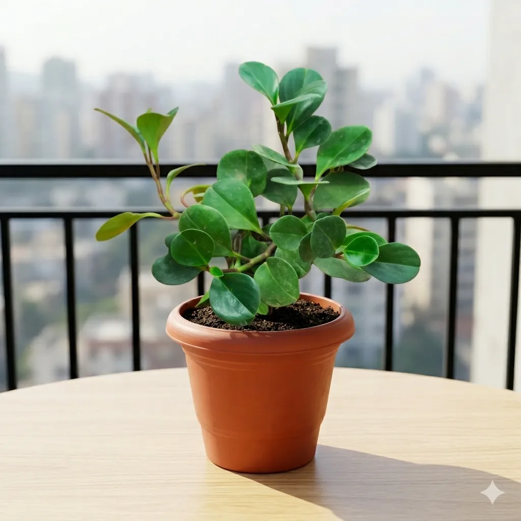 Peperomia / Baby Rubber Green in 6 Inch Terracotta Red Classy Plastic Pot