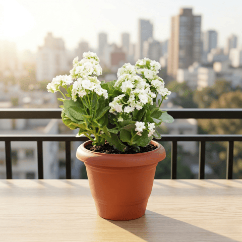 Kalanchoe White in 6 Inch Terracotta Red Classy Plastic Pot