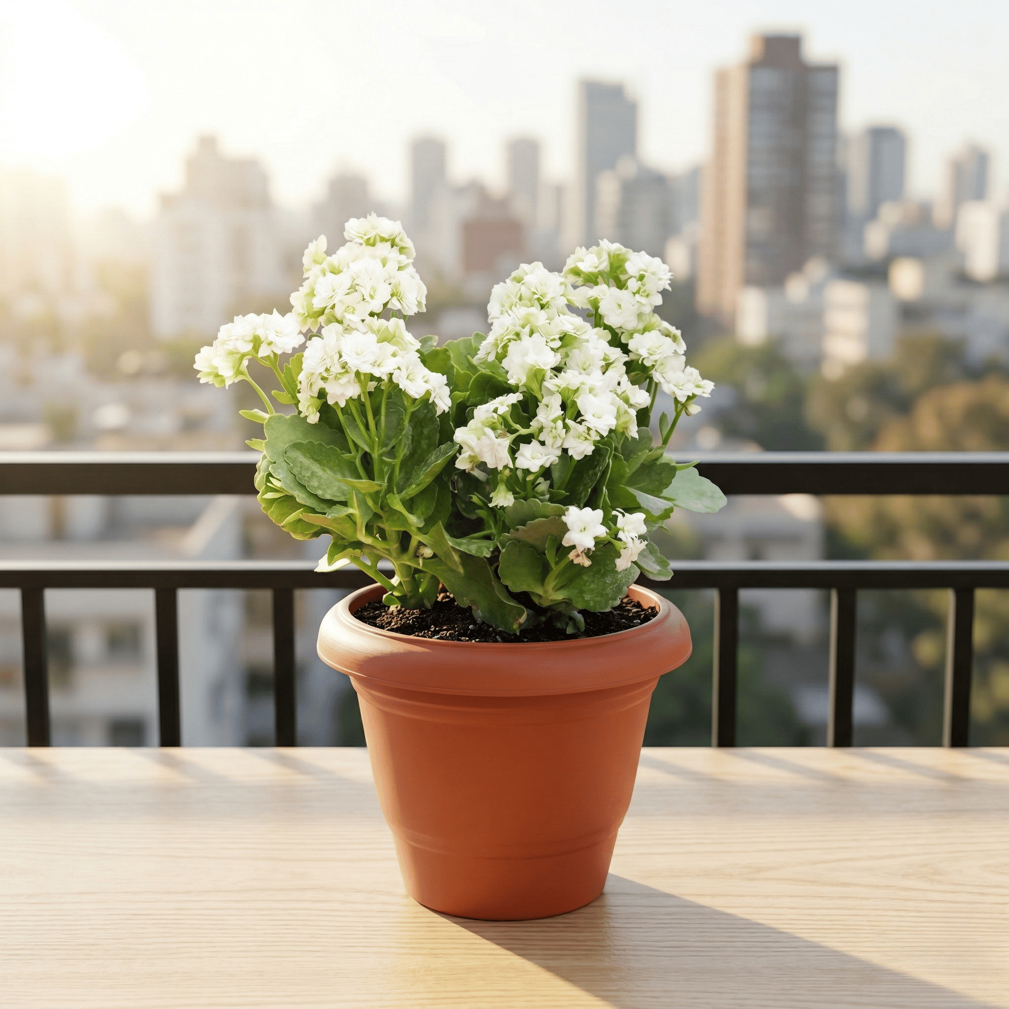Kalanchoe White in 6 Inch Terracotta Red Classy Plastic Pot
