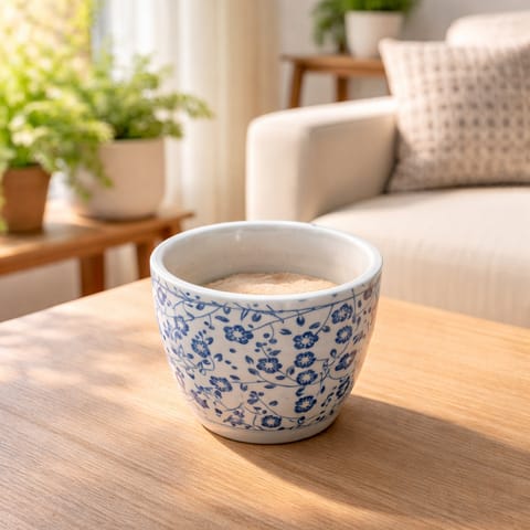 4 Inch White Ashwani Handmade Leaf Vine Designer Ceramic Pot- Gloss Finish Indoor Plant Pot, Succulent Planter, Home Decor