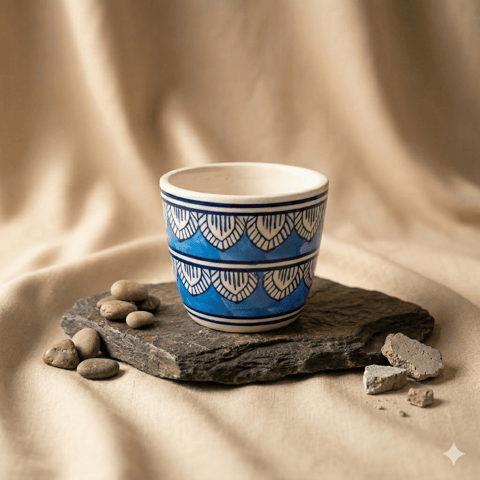 4 Inch Ceramic Pot | Heritage Royal Blue Pixel Cup Ceramic Planter