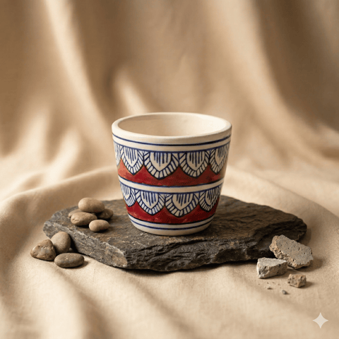 4 Inch Ceramic Pot | Heritage Red Pixel Cup Ceramic Planter