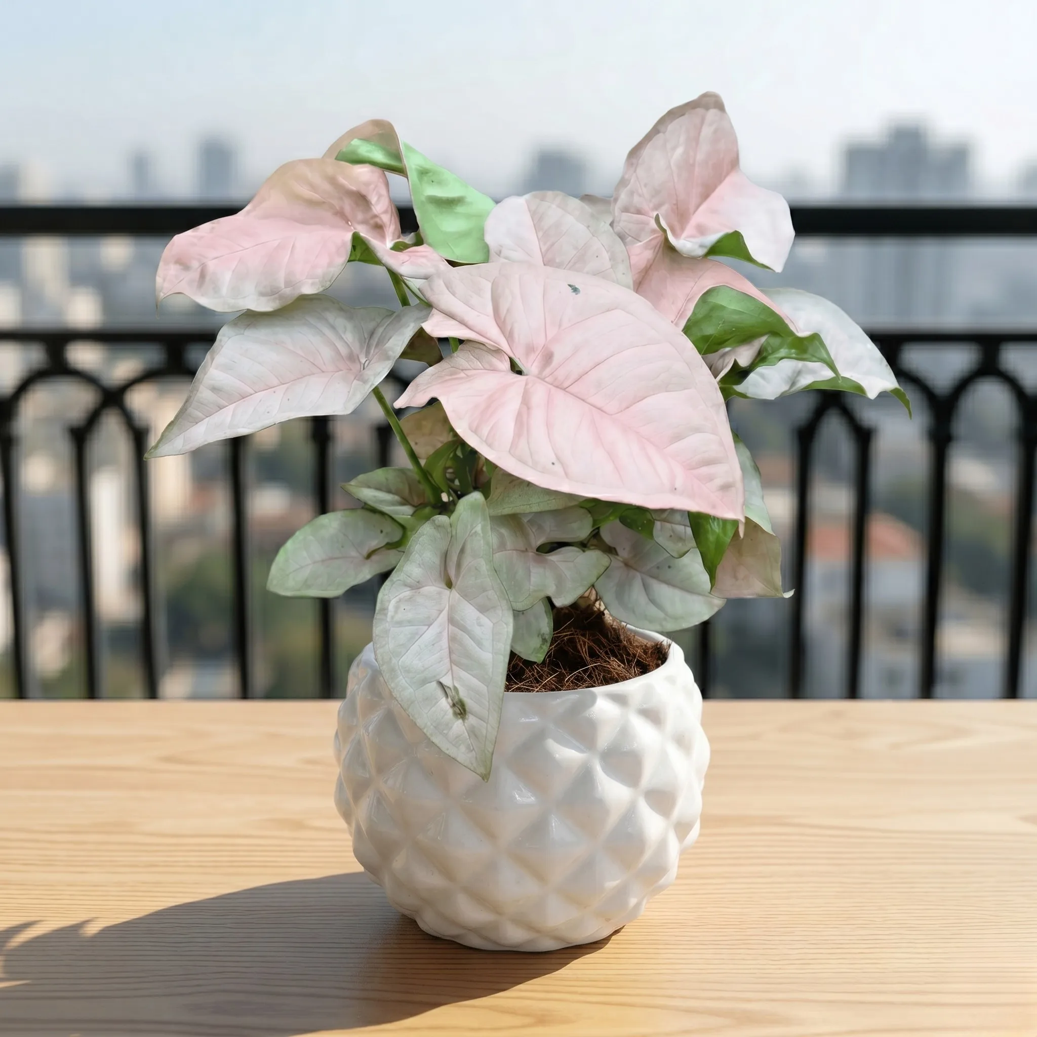 Syngonium Pink in 4 Inch Classy Pineapple Textured Ceramic Pot?( Any Color )