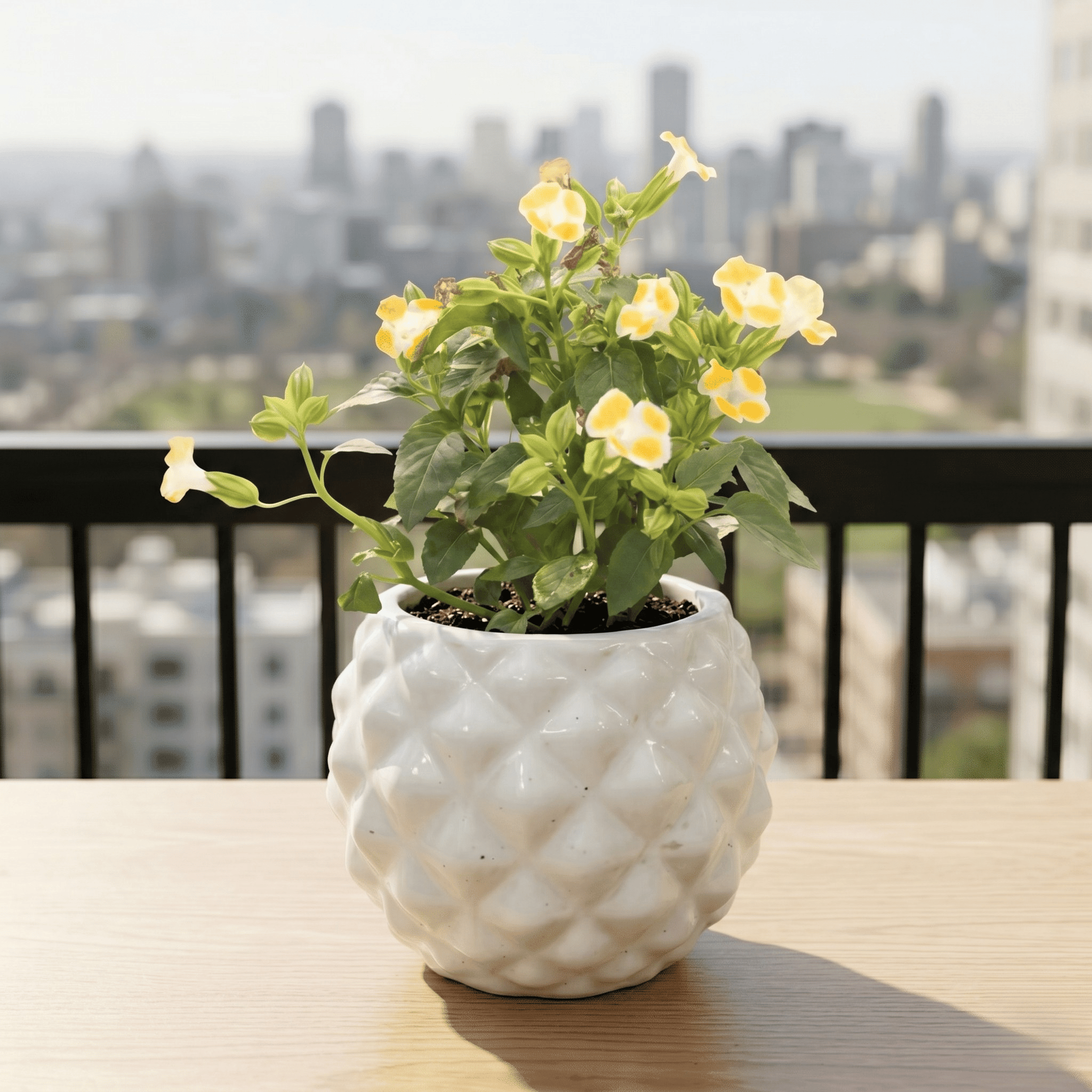 Wishbone / Torenia Yellow in 4 Inch Classy Pineapple Textured Ceramic Pot�( Any Color )