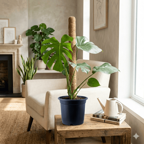 Monstera Deliciosa in with 3 Ft Moss Stick in 8 Inch Nursery Pot