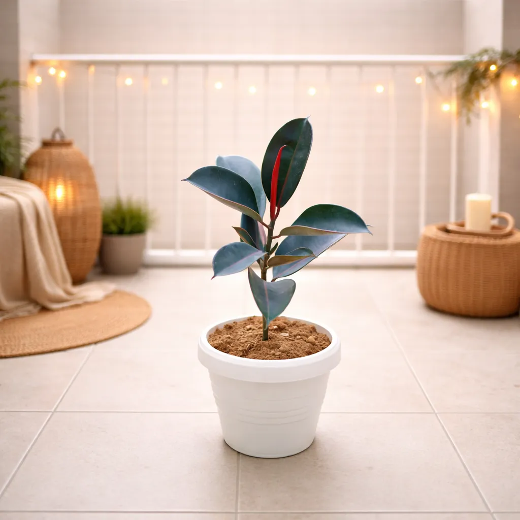 Rubber Black (~ 1.5 Ft) in 8 Inch White Classy Plastic Pot