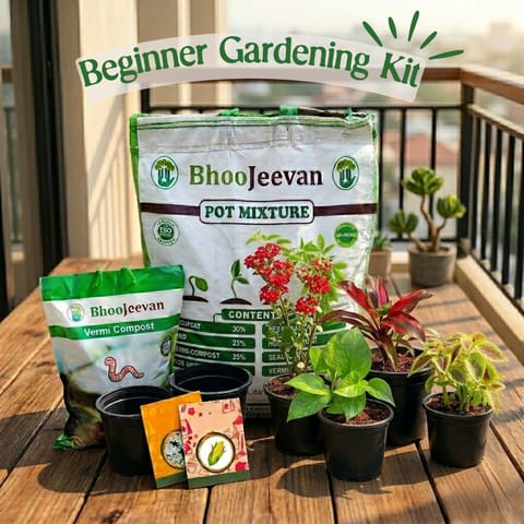 Plant Parent Starter Kit  | Complete Beginner set- 10kg Potting Mix, 2kg Vermicompost, Seeds, Pots & Plants