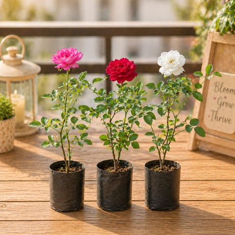 Petals of Love: Set of 3 - Desi Gulab / Rose (Any Colour) in 4 Inch Nursery bag