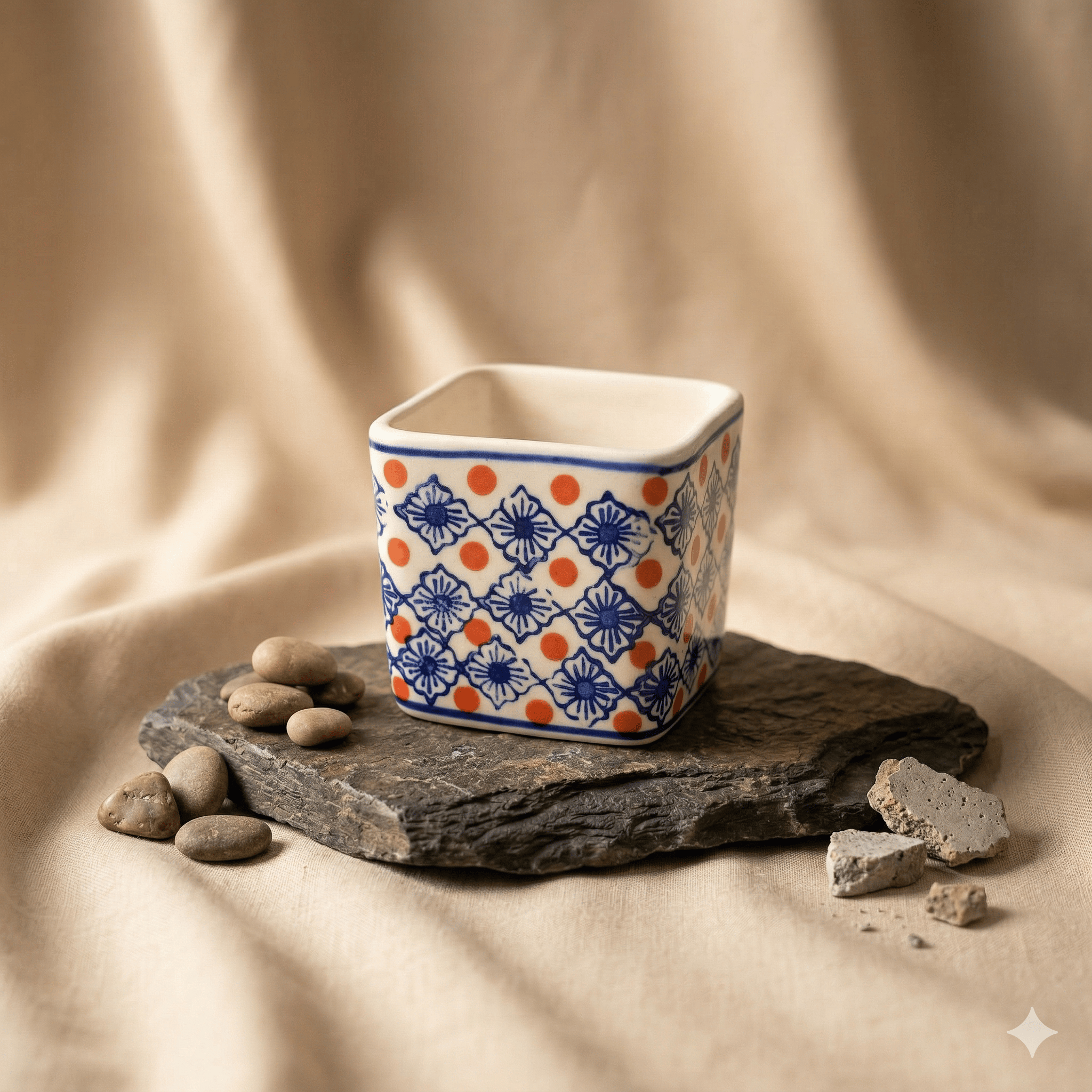 4 Inch Ceramic Pot | Heritage White Crest Square Ceramic Planter