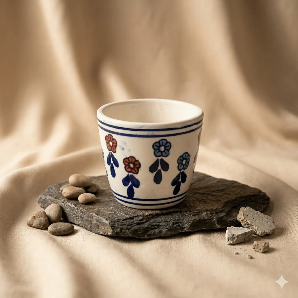 4 Inch Ceramic Pot | White Floral Pixel Cup Ceramic Planter