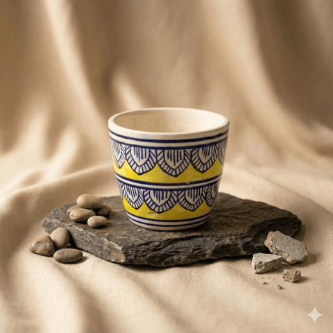 4 Inch Ceramic Pot | Heritage Gold Pixel Cup Ceramic Planter