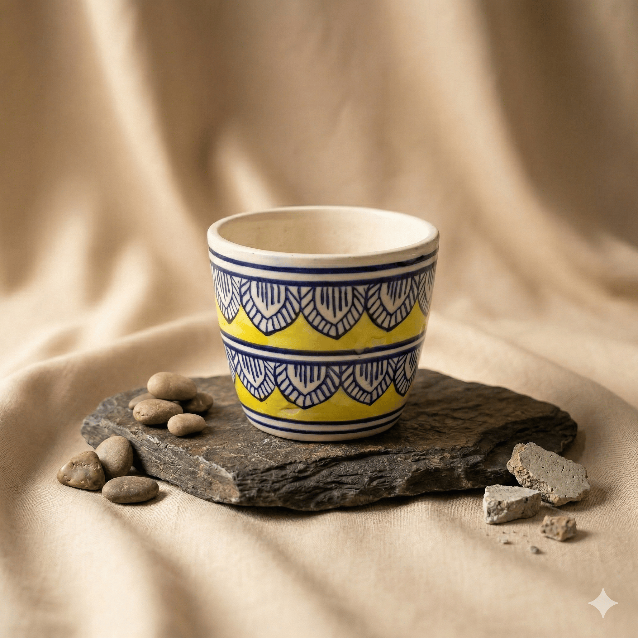 4 Inch Ceramic Pot | Heritage Gold Pixel Cup Ceramic Planter