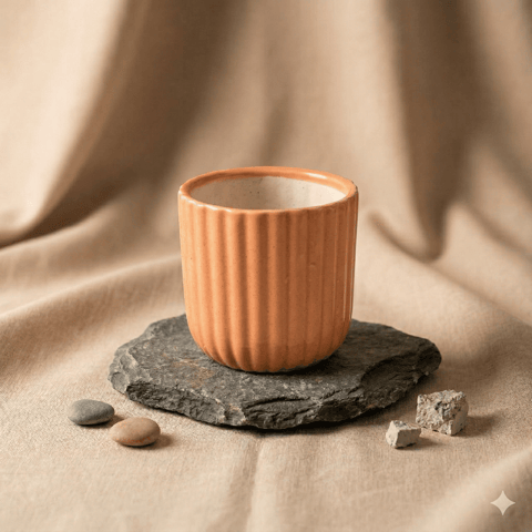 5 Inch Ceramic Pot | Sand Beige Vine Ceramic Planter