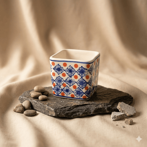 4 Inch Ceramic Pot | Heritage White Crest Square Ceramic Planter