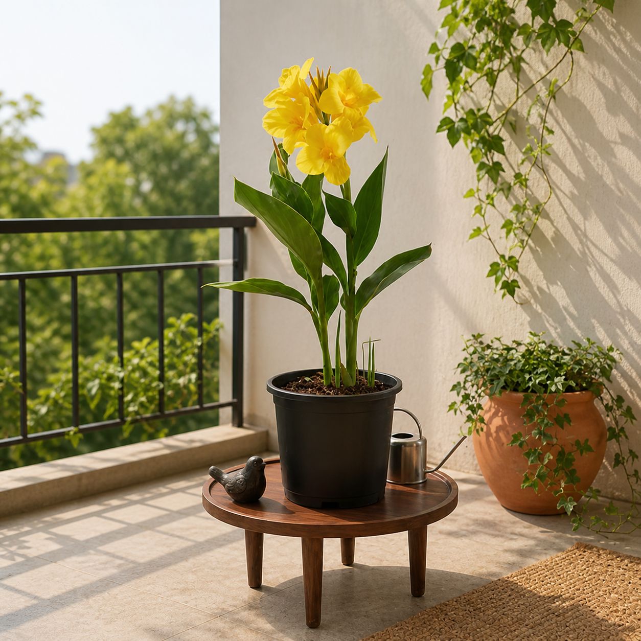 Sunset Glow: Canna lily in 8 Inch Black Nursery Pot