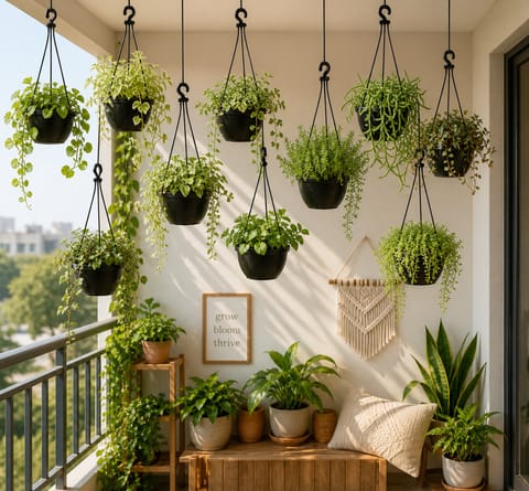 The Balcony Bliss Hanging Set - Set of 6 - Any Hanging Plants in 6 Inch Hanging Basket
