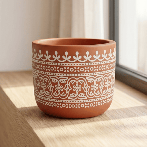 4 Inch Pot | Handpainted Mandala Premium Clay Terracotta Planter