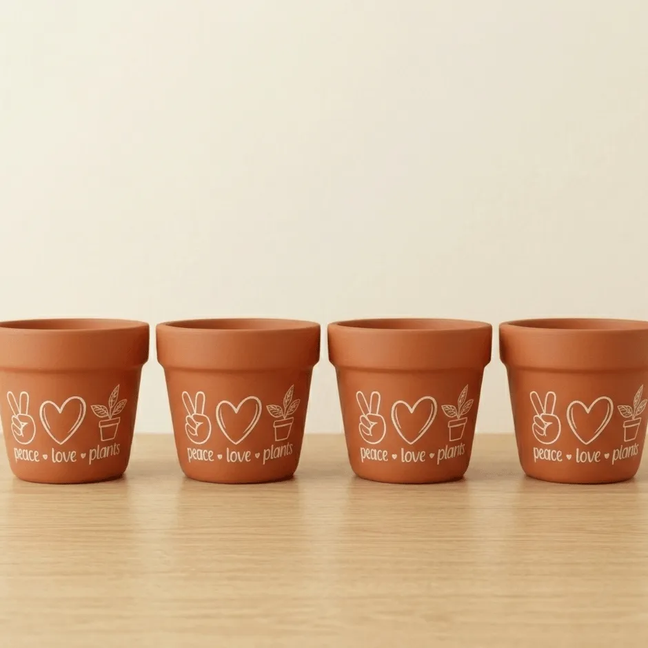 Set of 4 - 4 Inch Planter | Peace Love Plants Planter Premium Clay Terracotta Planter - Minimal Quote Planter