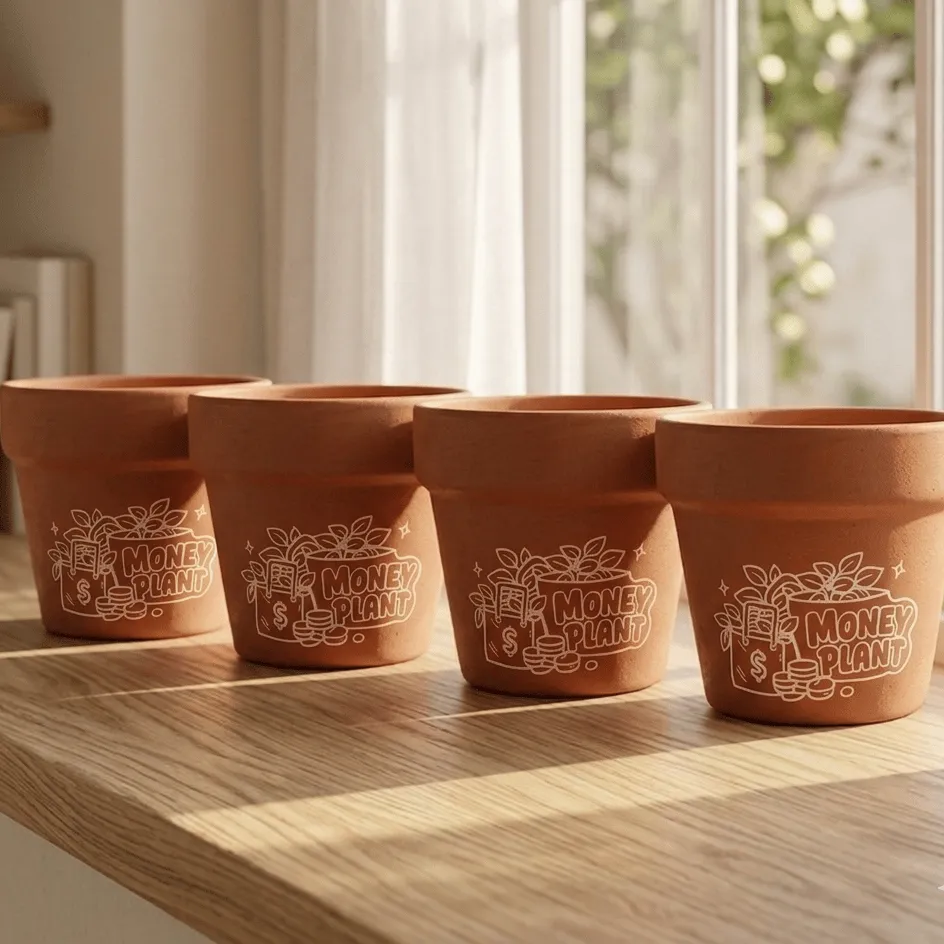 Set of 4 - 4 Inch Planter | Money Plant Premium Clay Terracotta Planter - Lucky Green Planter