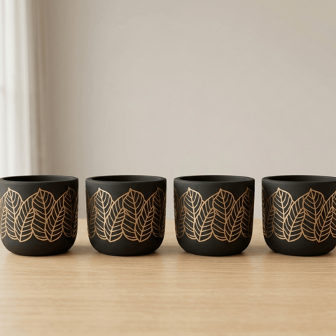 Set of 4 - 4 Inch Planter | Golden Leaf Premium Clay Terracotta Planter - Premium Decorative Planter
