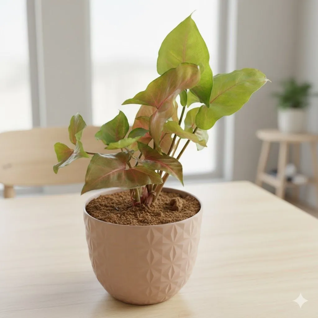 Gift Ready - Syngonium Bronze in 4 Inch Mocha Leafora Premium Plastic Planter - with Gift Bag - in Premium Gifting Box