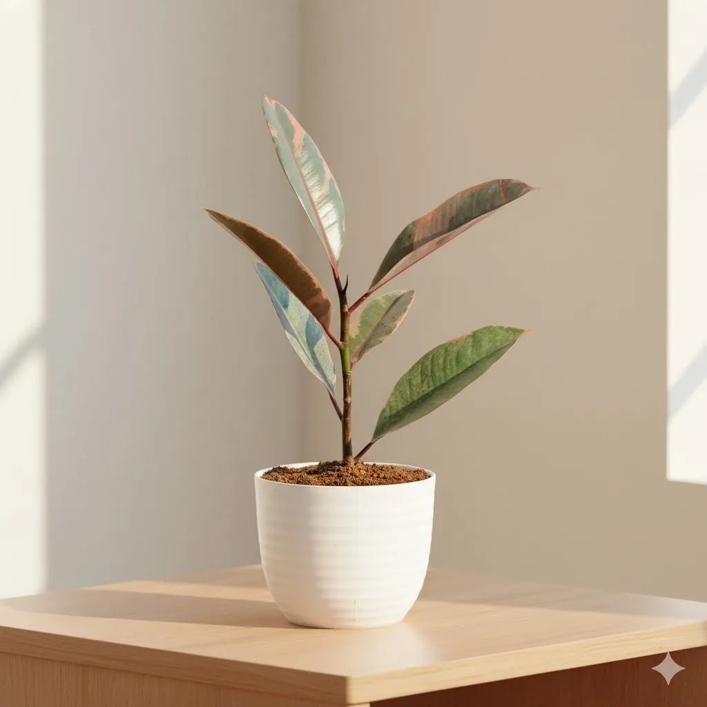 Gift Ready - Rubber Vareigated Pink in 4 Inch White Avora Premium Plastic Planter - with Gift Bag - in Premium Gifting Box