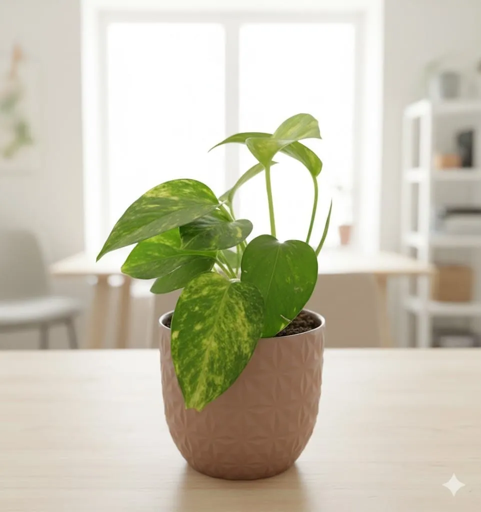 Gift Ready - Money Plant Green in 4 Inch Mocha Leafora Premium Plastic Planter - with Gift Bag - in Premium Gifting Box
