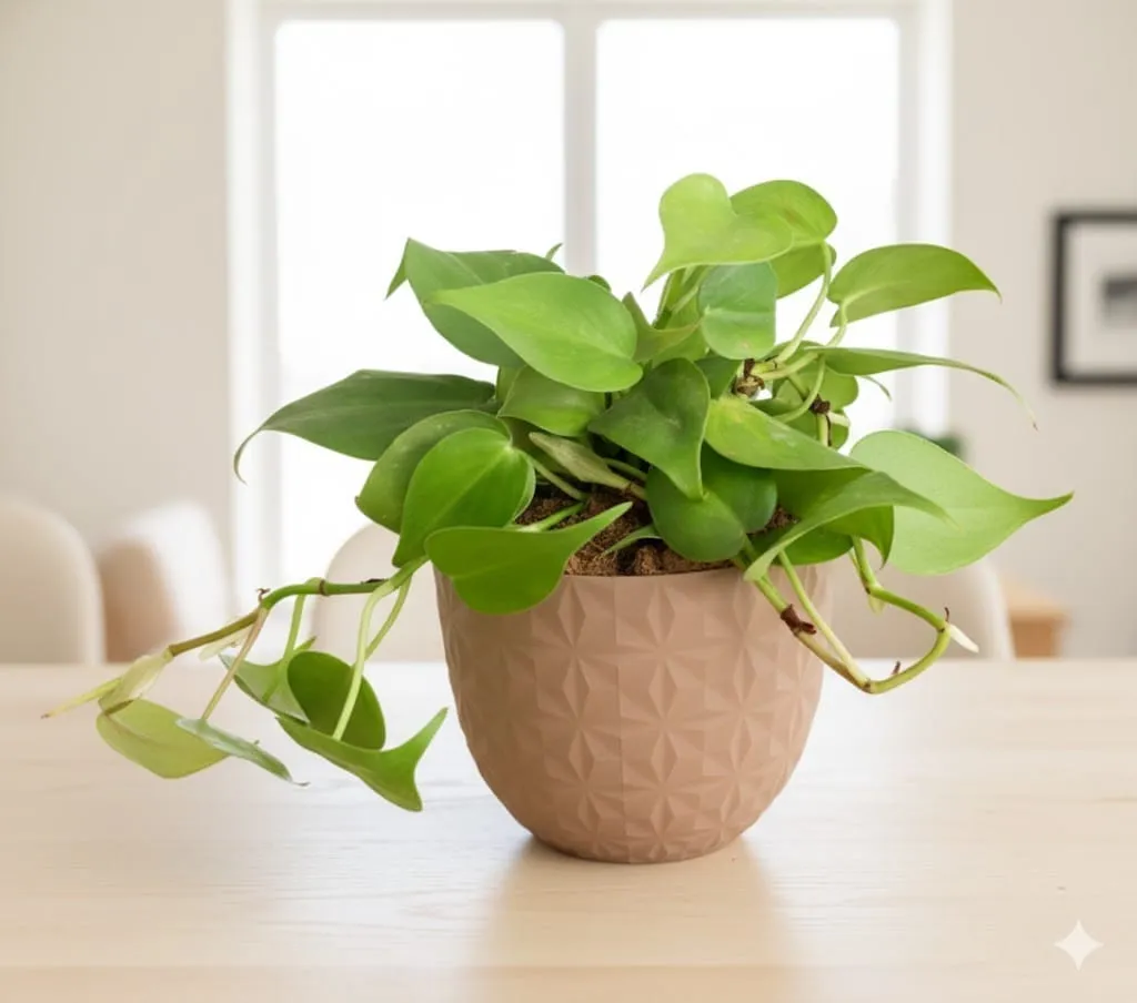 Gift Ready - Oxycardium Green in 4 Inch Mocha Leafora Premium Plastic Planter - with Gift Bag - in Premium Gifting Box