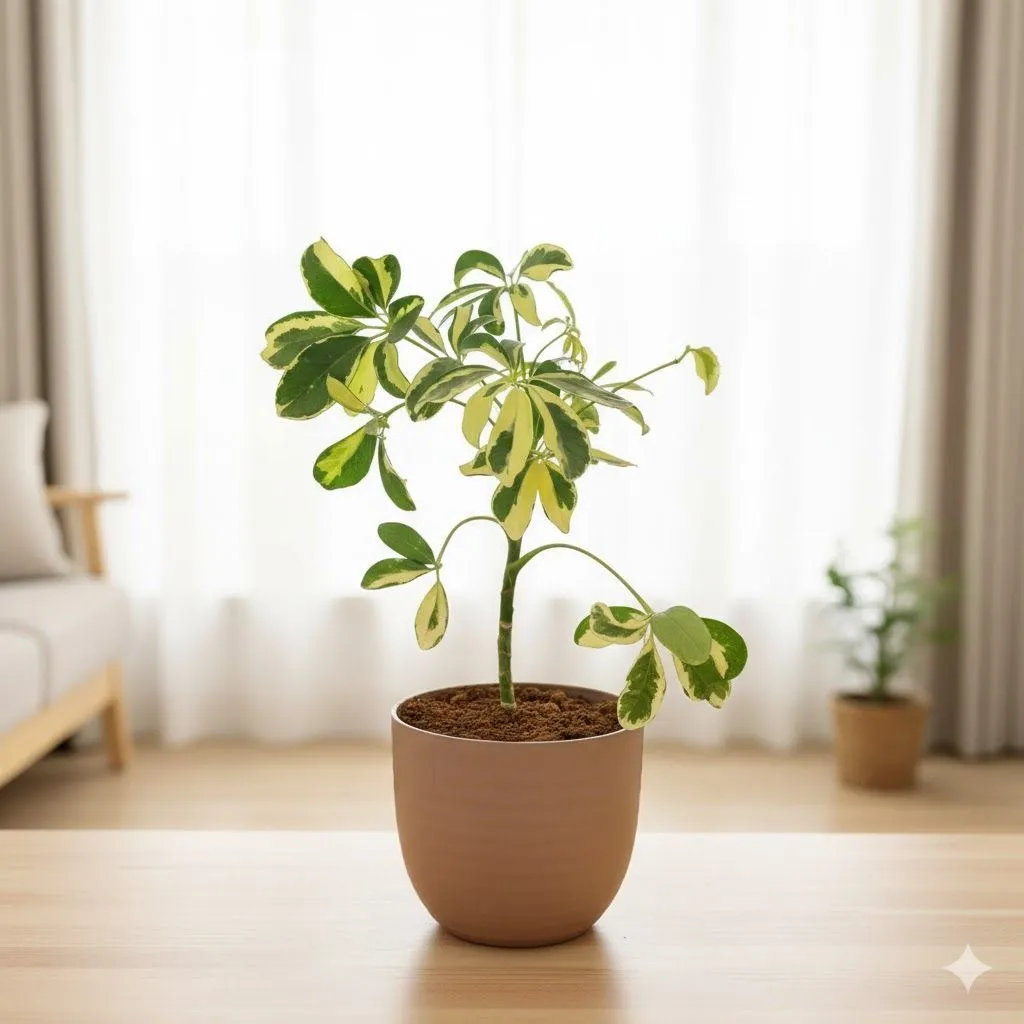 Gift Ready - Schefflera Brassia in 4 Inch Mocha Avora Premium Plastic Planter - with Gift Bag - in Premium Gifting Box