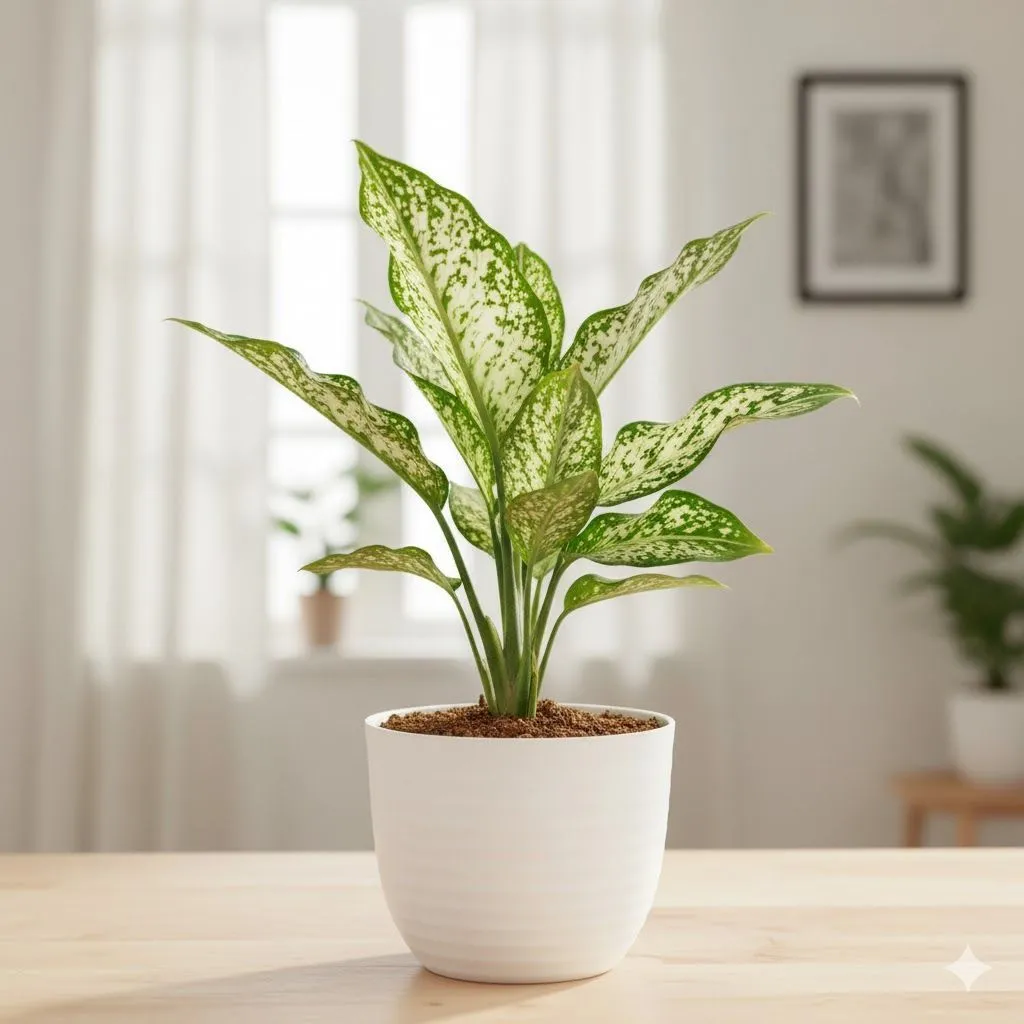 Gift Ready - Aglaonema Snow White in 4 Inch White Avora Premium Plastic Planter - with Gift Bag - in Premium Gifting Box