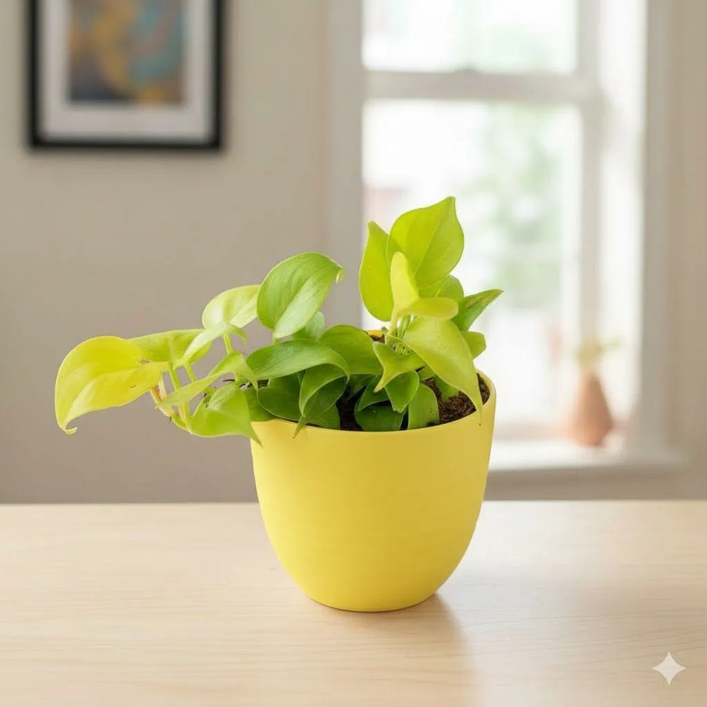 Gift Ready - Oxycardium Golden in 4 Inch Yellow Avora Premium Plastic Planter - with Gift Bag - in Premium Gifting Box
