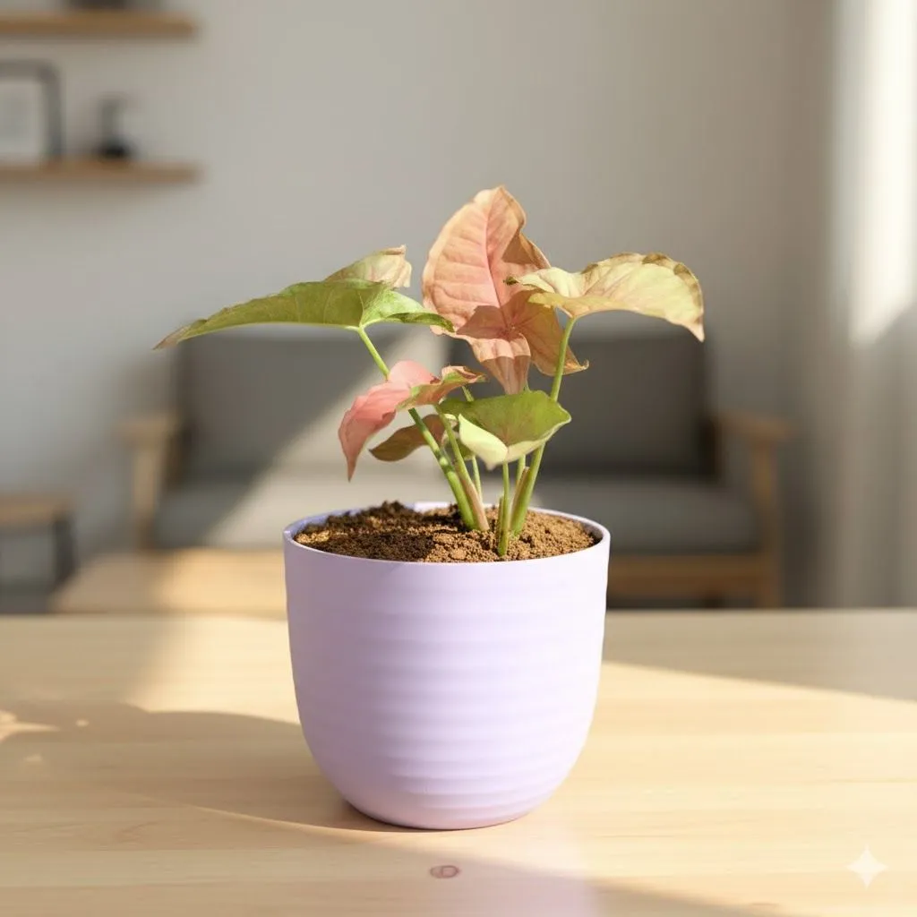 Gift Ready - Syngonium Pink in 4 Inch Purple Avora Premium Plastic Planter - with Gift Bag - in Premium Gifting Box