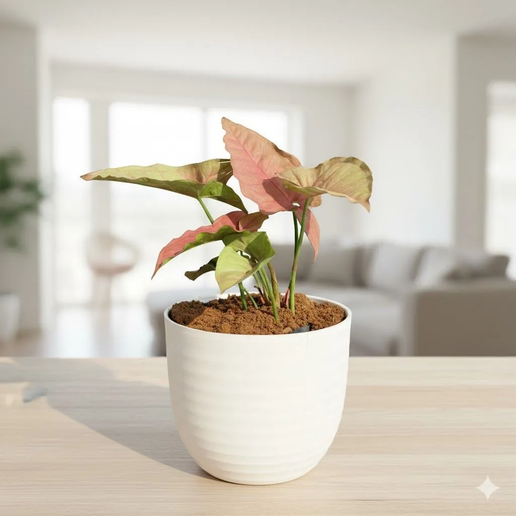 Gift Ready - Syngonium Pink Arrowhead in 4 Inch White Avora Premium Plastic Planter - with Gift Bag - in Premium Gifting Box