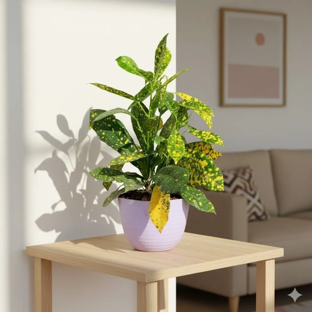 Gift Ready - Baby Croton in 4 Inch Purple Avora Premium Plastic Planter - with Gift Bag - in Premium Gifting Box