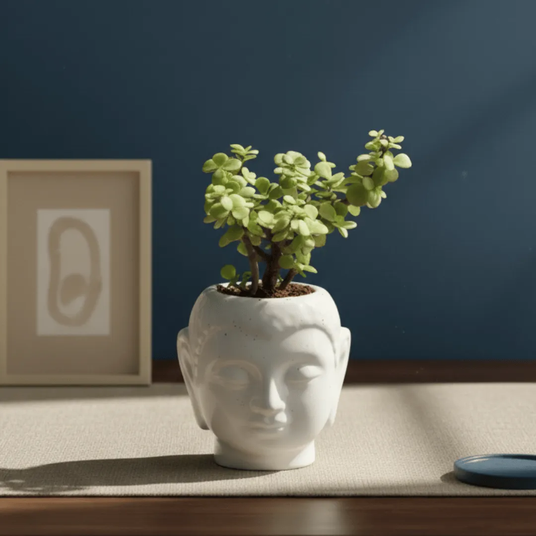 Gift Ready - Lucky Jade in 4 Inch Classy White Buddha Ceramic Planter - in Premium Gifting Box