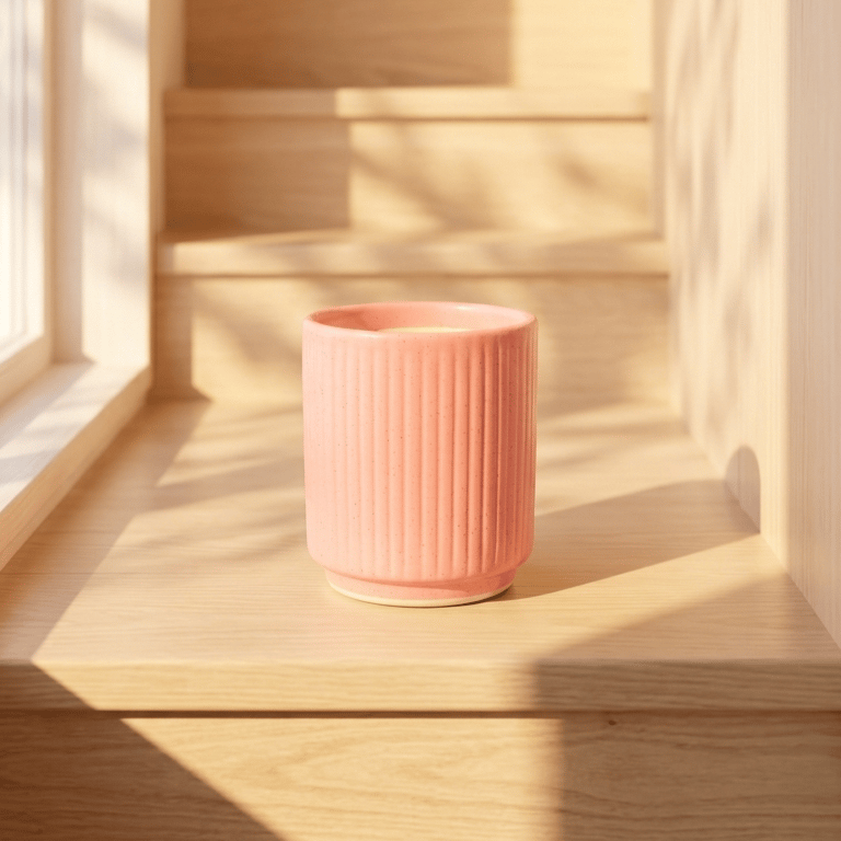 8 Inch Ceramic Pot | Blush Pink Stem Pipe Ceramic Planter