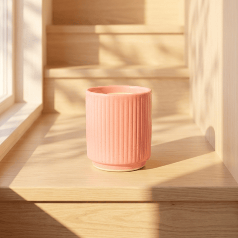 8 Inch Ceramic Pot | Blush Pink Stem Pipe Ceramic Planter