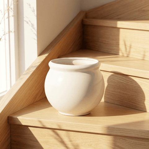 8 Inch Ceramic Pot | Ivory White Matki Ceramic Planter