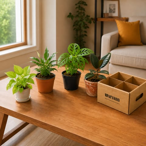 The Evergreen Indoor Plant Combo - Set of 4 - Money Plant Green, Peace Lily, Rubber Plant & Monstera Broken Heart in 4 Inch Nursery Pot