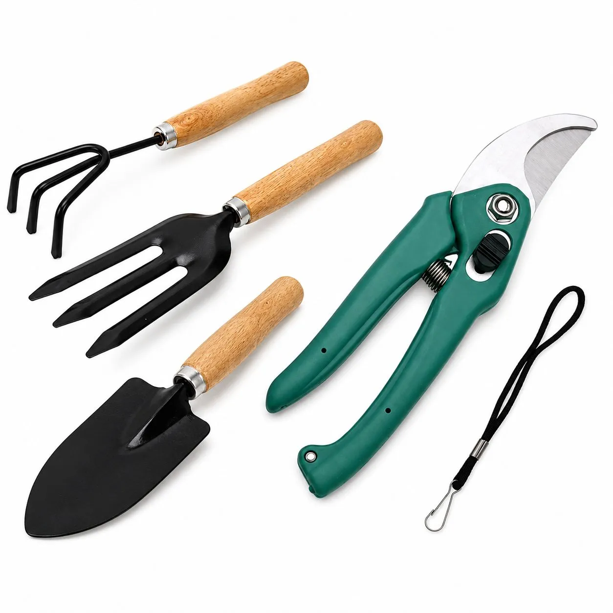 Gardening Tools Kit for Home Garden – 4 Piece Garden Tool Set with 7 Inch Hand Cultivator, Trowel, Fork & Pruner Shears