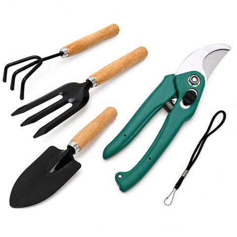 Gardening Tools Kit for Home Garden � 4 Piece Garden Tool Set with 7 Inch Hand Cultivator, Trowel, Fork & Pruner Shears