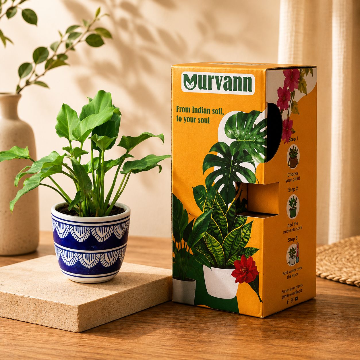 Gift Ready - Xanadu Green in 4 Inch Heritage Noir Pixel Cup Ceramic Planter - In Premium Gifting Box