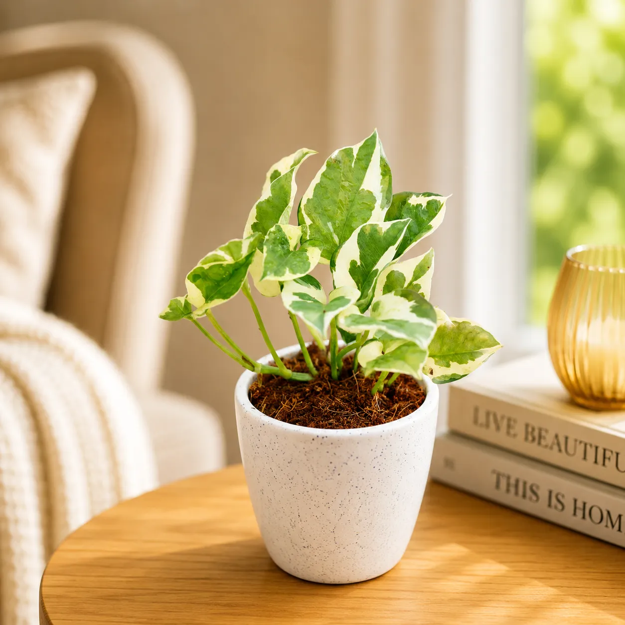 Gift Ready - Money Plant N'joy in 3 Inch Classy White Cup Ceramic Pot - in Premium Gifting Box