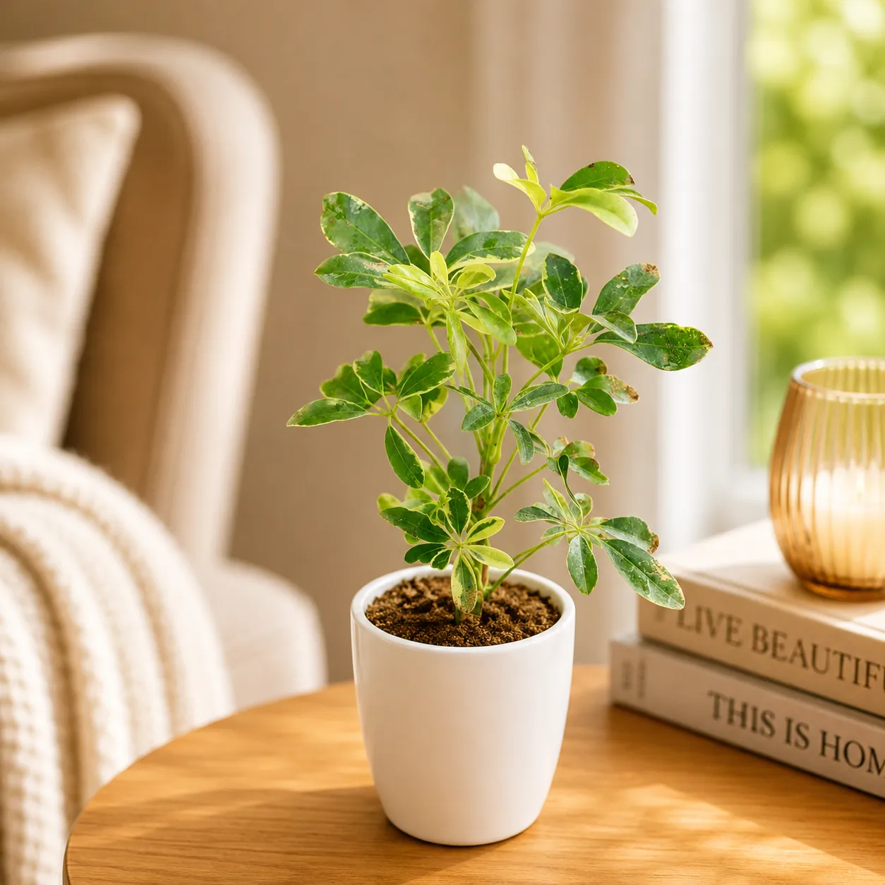 Gift Ready - Schefflera Green in 3 Inch Classy White Cup Ceramic Pot - in Premium Gifting Box