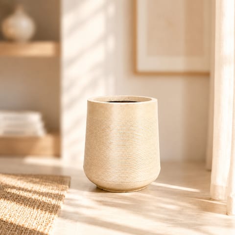15 X 15 Inch Sandstone Premium Sierra Fiberglass Planter - Durable large size decoratiive fiber pot for indoor outdoor plants with 5 year warranty