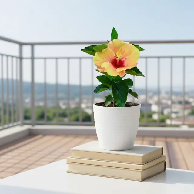 Gift Ready - Hibiscus / Gudhal Dwarf (Any Colour) in 5 Inch White Avora Premium Plastic Planter