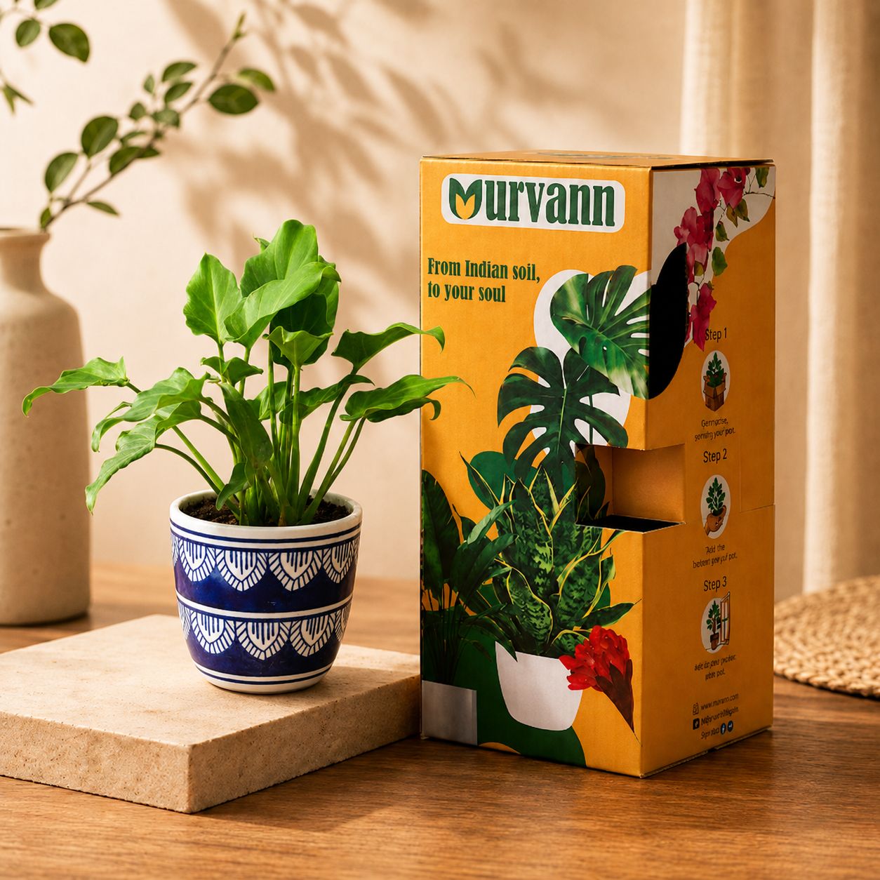 Gift Ready - Xanadu Green in 4 Inch Heritage Noir Pixel Cup Ceramic Planter - In Premium Gifting Box