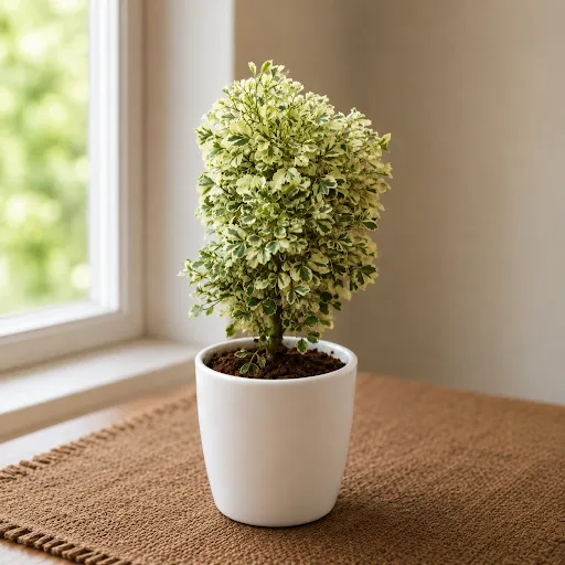 Gift Ready - Aralia Variegated in 4 Inch White cup ceramic Pot