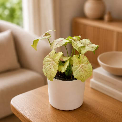 Gift Ready - Rare Syngonium Pink Spot / Candyfloss in 4 Inch White Minimalist Cylindrical Ceramic Pot - in Premium Gifting Box