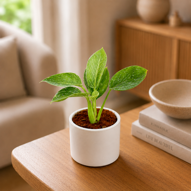 Gift Ready - Philodendron Birkin in 4 Inch White Cylindrical Ceramic Pot - With Gift Bag - in Premium Gifting Box
